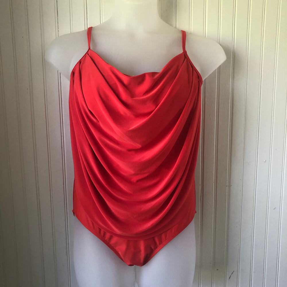 BEYOND CONTROL Retail $139 Habanero Draped Cowlneck One Piece Swimsuit Size 14